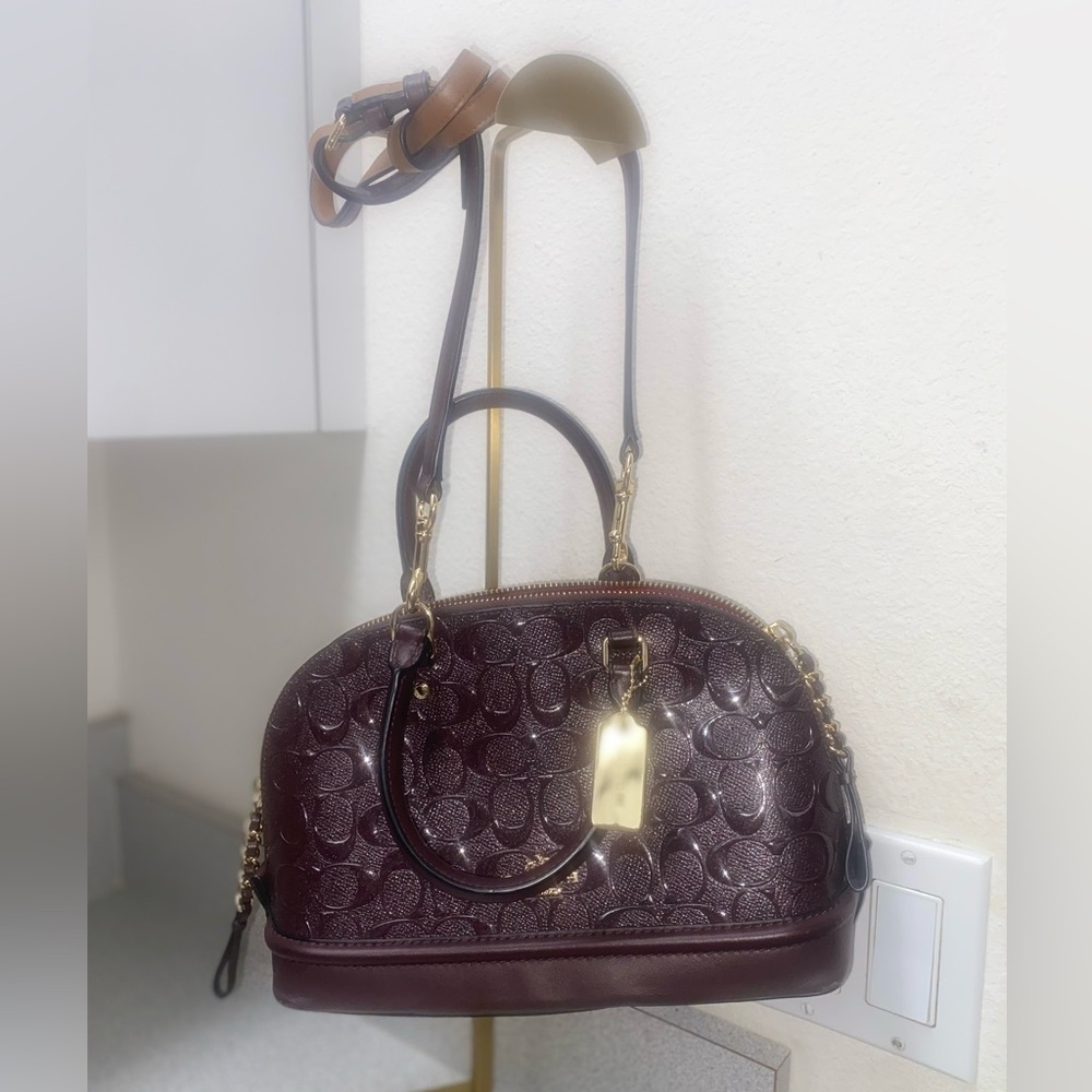 Coach Signature Debossed Patent Oxblood Mini Sierra Crossbody GUC - Picture 7 of 15